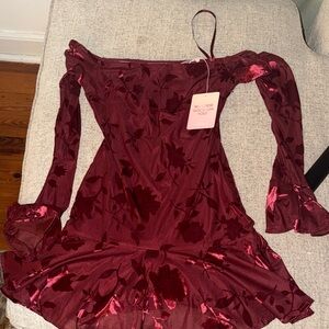 Hello Molly Wine Off-Shoulder Dress